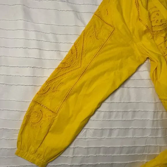 Lauren Ralph Lauren Yellow Embroidered Cotton Dress Women’s 12 Boho Cottagecore - Picture 15 of 16
